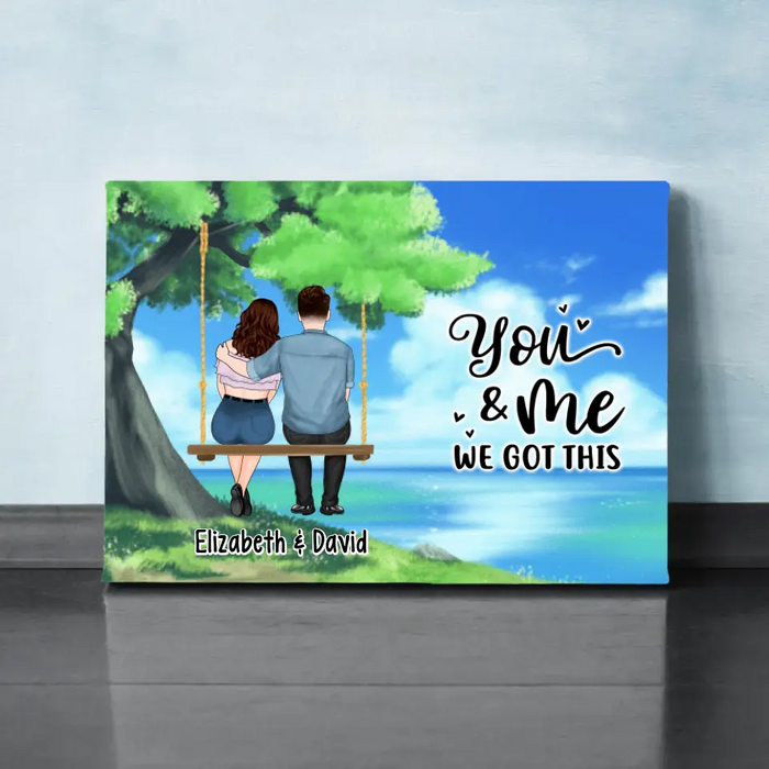 Couple And Kid Sitting On Tree Swing - Personalized Canvas For The Family, For Her, For Him