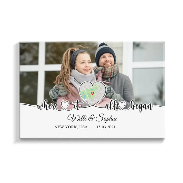 Where It All Began - Personalized Upload Photo Gifts Custom Canvas For Couples, Custom Map Print