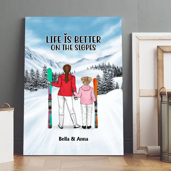 Skiing Partners For Life - Personalized Gifts Custom Dad Mom with Kid Canvas For Skiing Lovers