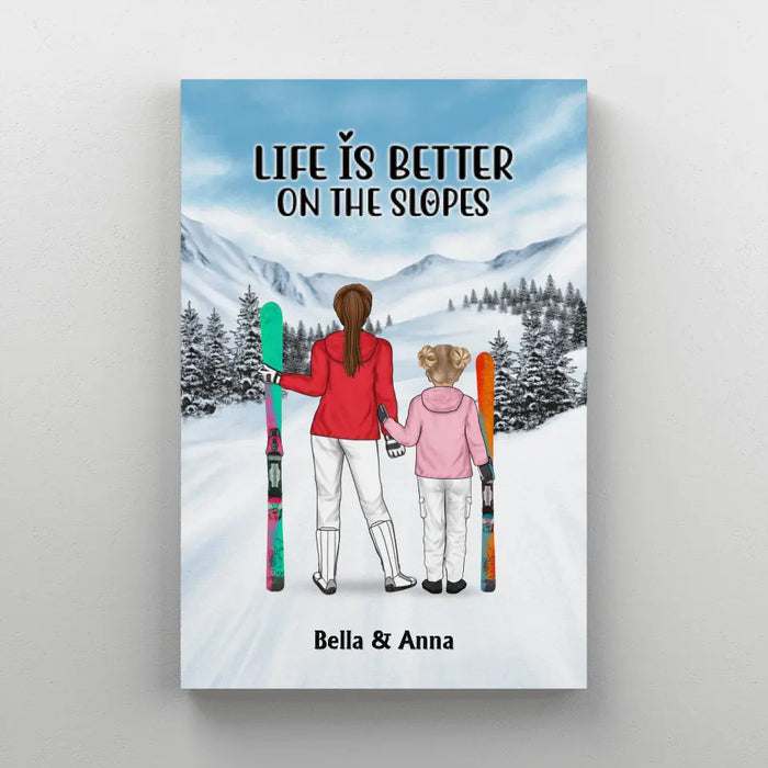 Skiing Partners For Life - Personalized Gifts Custom Dad Mom with Kid Canvas For Skiing Lovers