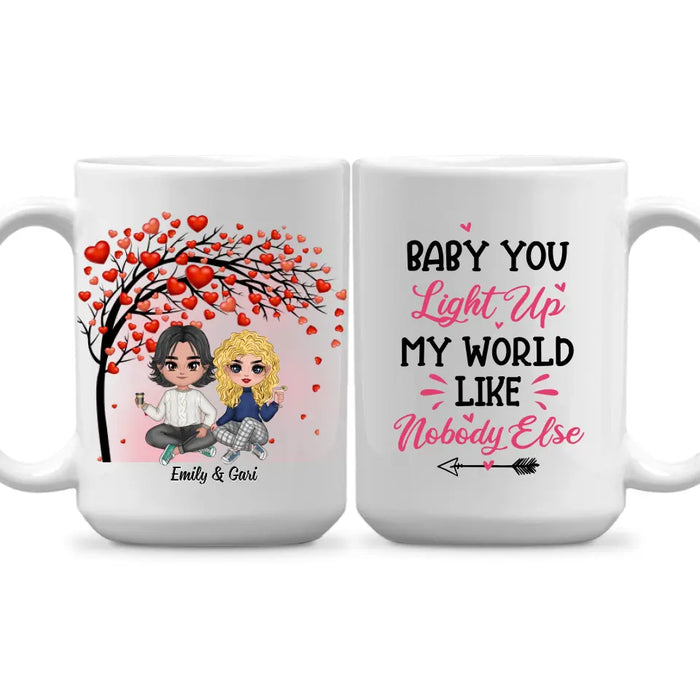 Baby You Light Up My World Like Nobody Else - Personalized Gifts Custom Chibi Mug For Couples