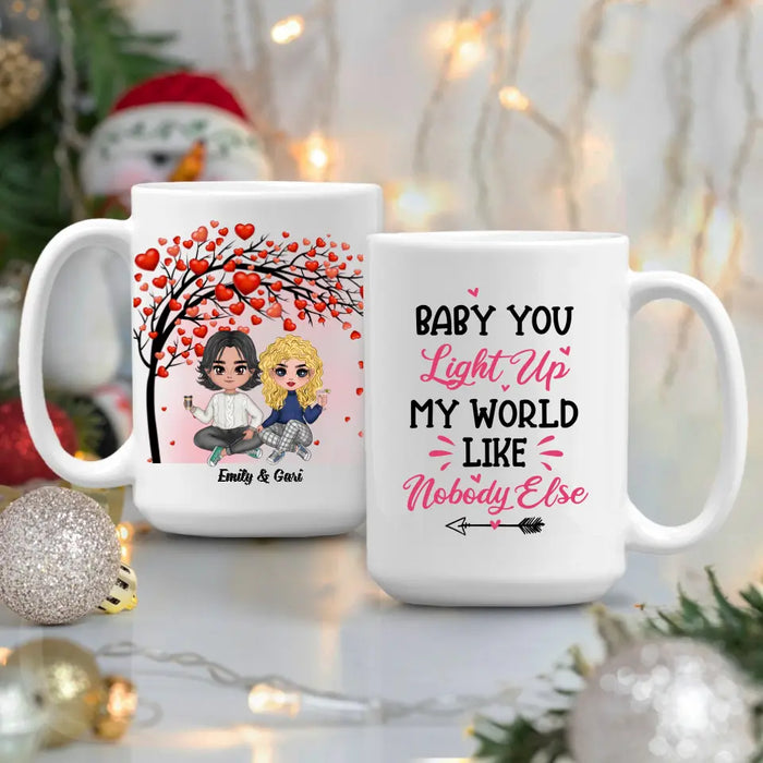 Baby You Light Up My World Like Nobody Else - Personalized Gifts Custom Chibi Mug For Couples