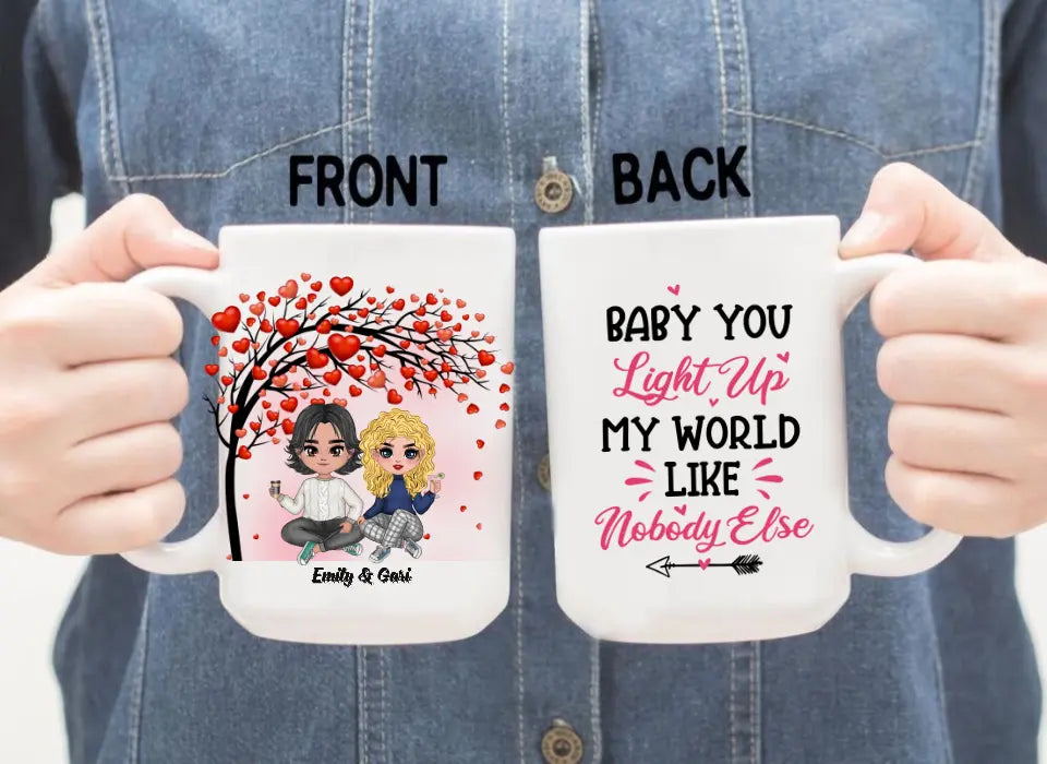 Baby You Light Up My World Like Nobody Else - Personalized Gifts Custom Chibi Mug For Couples