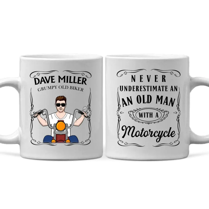 Never Underestimate an Old Man With a Motorcycle - Personalized Gifts Custom Mug for Him, Motorcycle Lovers