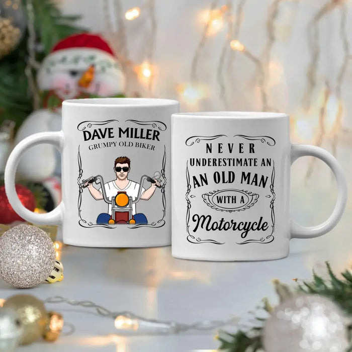 Never Underestimate an Old Man With a Motorcycle - Personalized Gifts Custom Mug for Him, Motorcycle Lovers