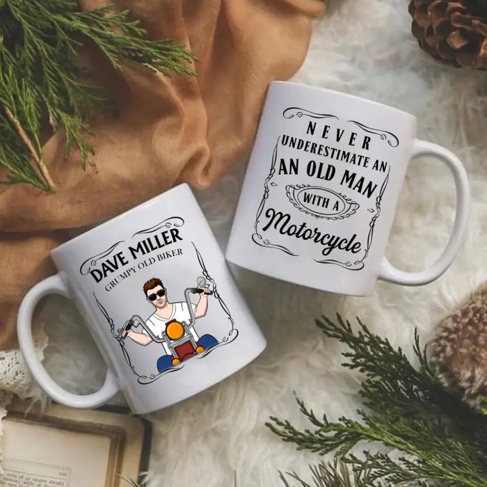 Never Underestimate an Old Man With a Motorcycle - Personalized Gifts Custom Mug for Him, Motorcycle Lovers