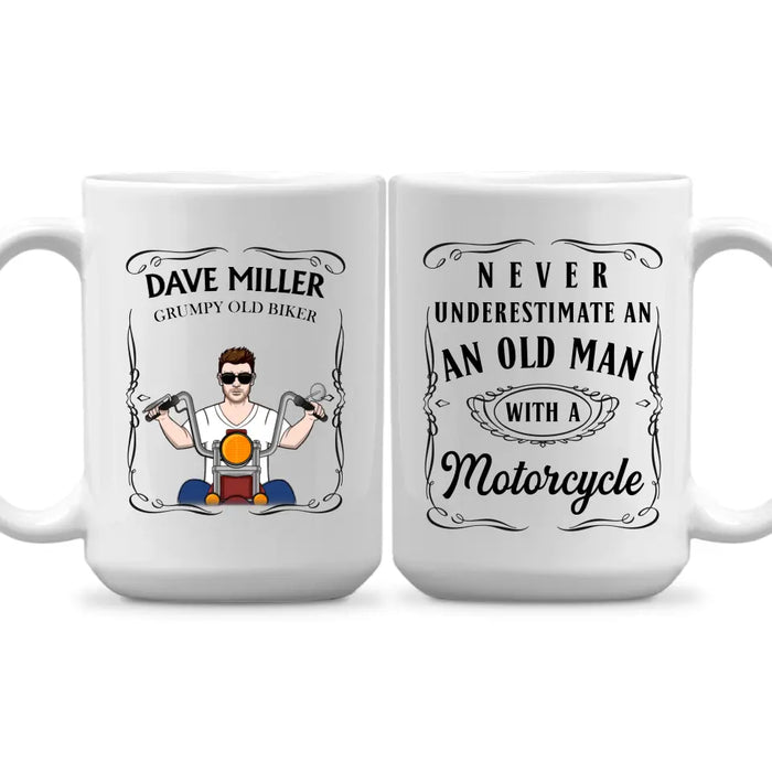 Never Underestimate an Old Man With a Motorcycle - Personalized Gifts Custom Mug for Him, Motorcycle Lovers