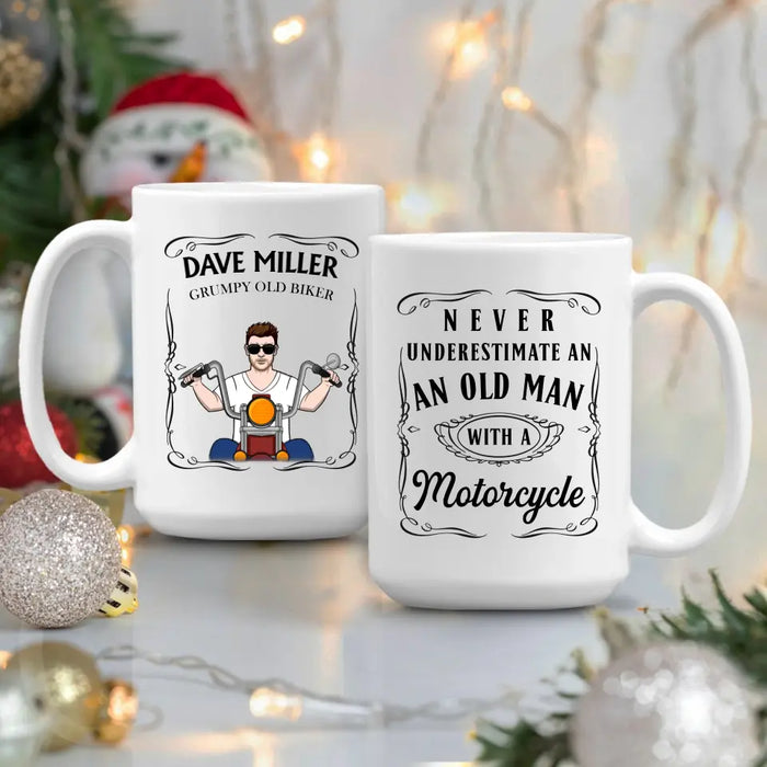 Never Underestimate an Old Man With a Motorcycle - Personalized Gifts Custom Mug for Him, Motorcycle Lovers