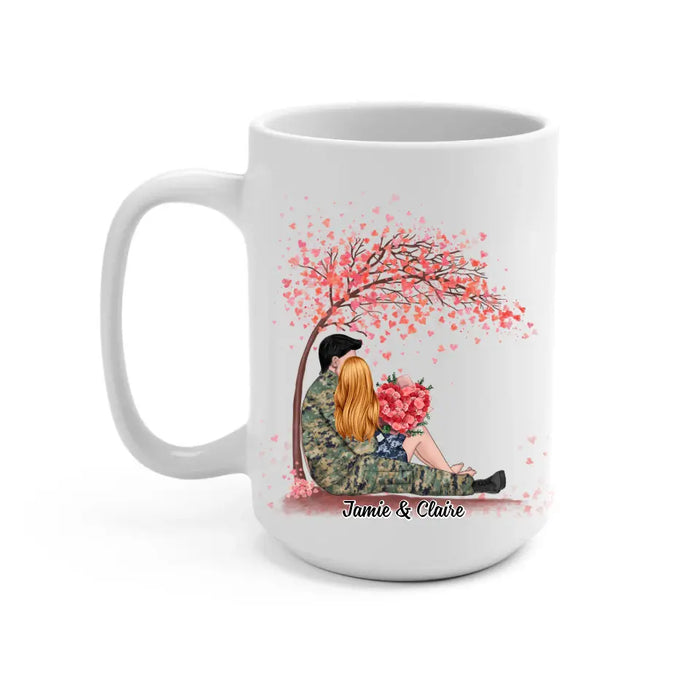 A True Love Story Never Ends - Personalized Valentine Gifts Custom Mug, For Him Her, For Military Couples