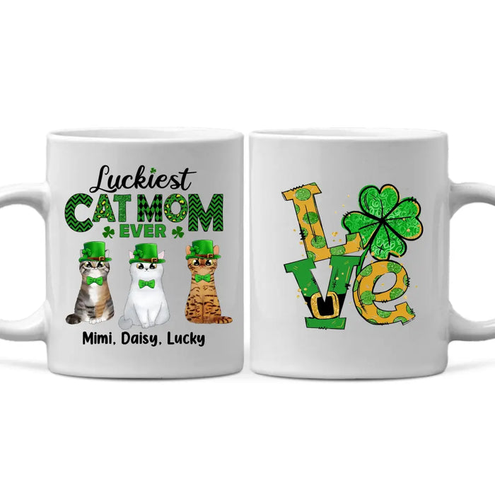 Luckiest Cat Mom Ever - Personalized Mug For Cat Mom, St. Patrick's Day