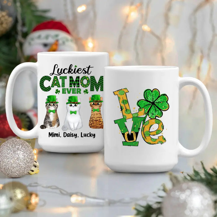 Luckiest Cat Mom Ever - Personalized Mug For Cat Mom, St. Patrick's Day