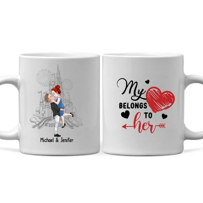 My Heart Belongs To Her - Personalized Gifts Custom Mug For Girlfriend, Wife, For Couples