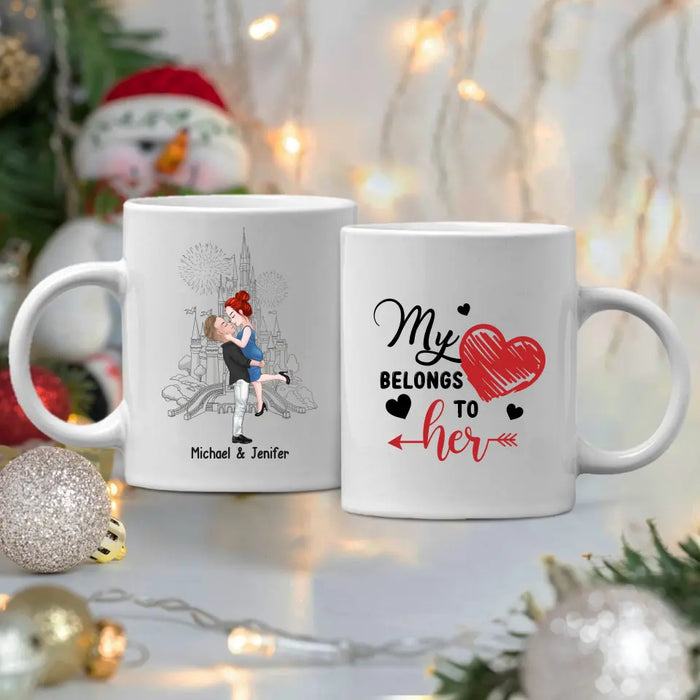 My Heart Belongs To Her - Personalized Gifts Custom Mug For Girlfriend, Wife, For Couples