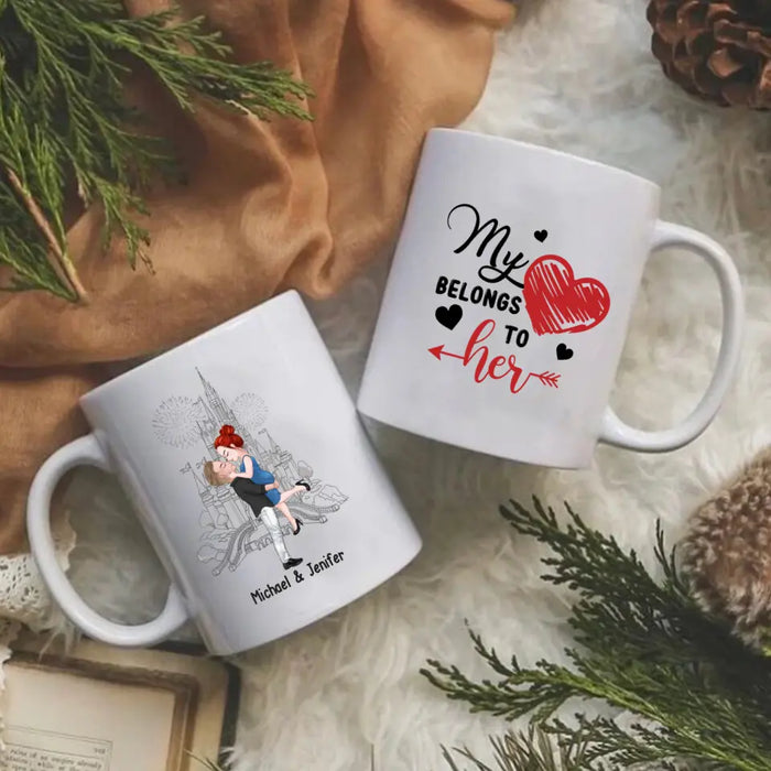 My Heart Belongs To Her - Personalized Gifts Custom Mug For Girlfriend, Wife, For Couples