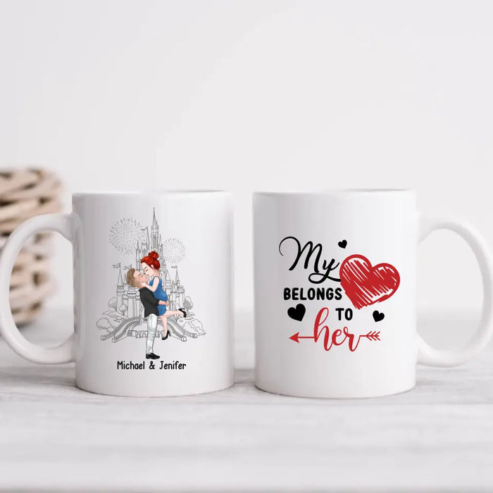 My Heart Belongs To Her - Personalized Gifts Custom Mug For Girlfriend, Wife, For Couples