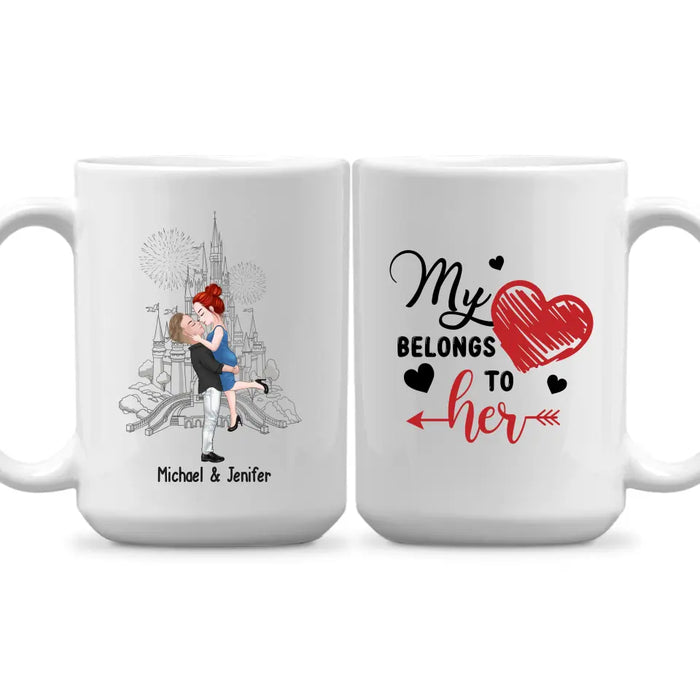 My Heart Belongs To Her - Personalized Gifts Custom Mug For Girlfriend, Wife, For Couples