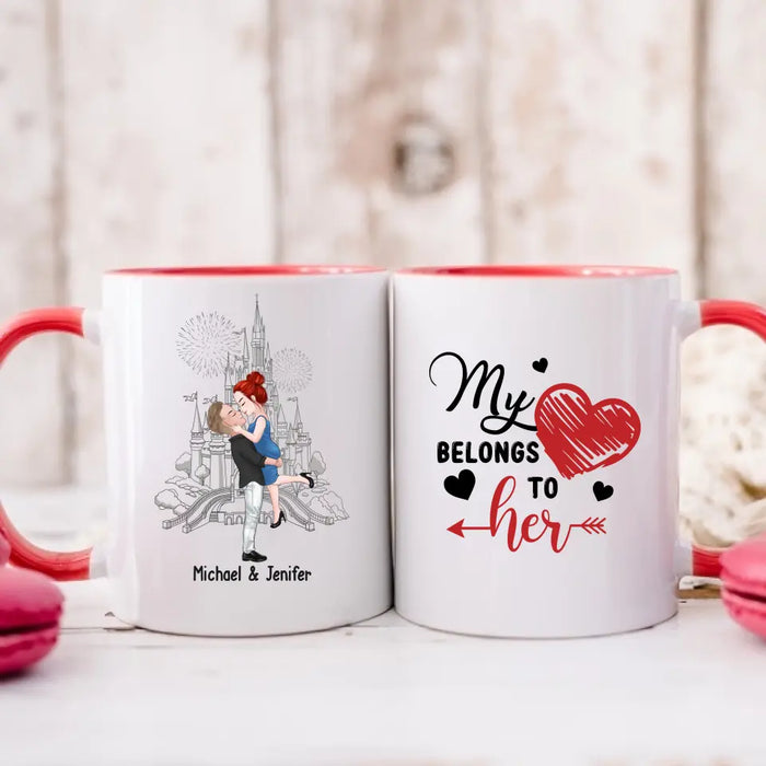 My Heart Belongs To Her - Personalized Gifts Custom Mug For Girlfriend, Wife, For Couples