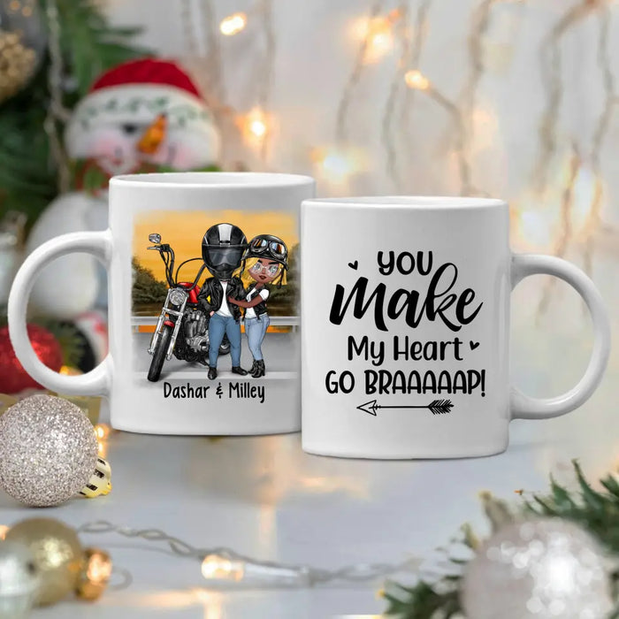 Motorcycle Couple Hugging, Riding Partners - Personalized Mug For Motorcycle Lovers, Bikers