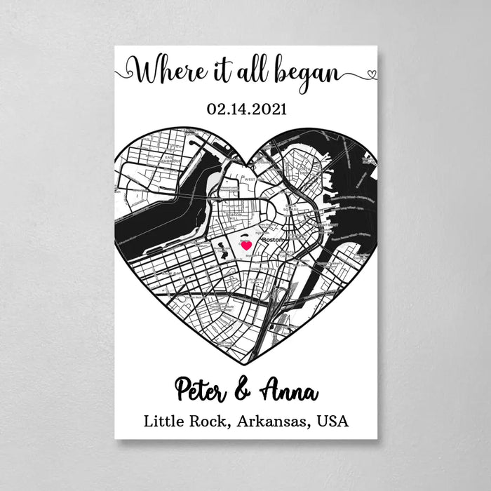 Where It All Began - Personalized Gifts Custom City Map Print Poster For Him Her Couples, First Date Memory Map