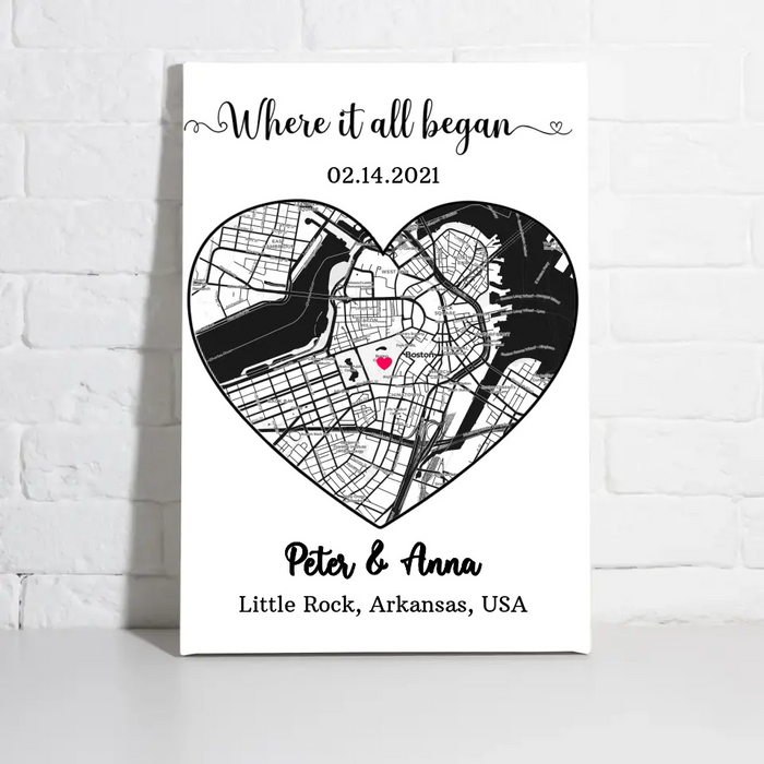 Where It All Began - Personalized Gifts Custom City Map Print Poster For Him Her Couples, First Date Memory Map