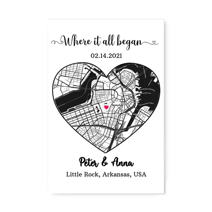 Where It All Began - Personalized Gifts Custom City Map Print Poster For Him Her Couples, First Date Memory Map