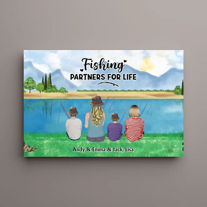 Fishing Partners For Life - Personalized Gifts Custom Mother and Kids Canvas For Fishing Lovers