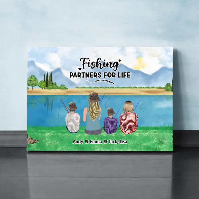 Fishing Partners For Life - Personalized Gifts Custom Mother and Kids Canvas For Fishing Lovers