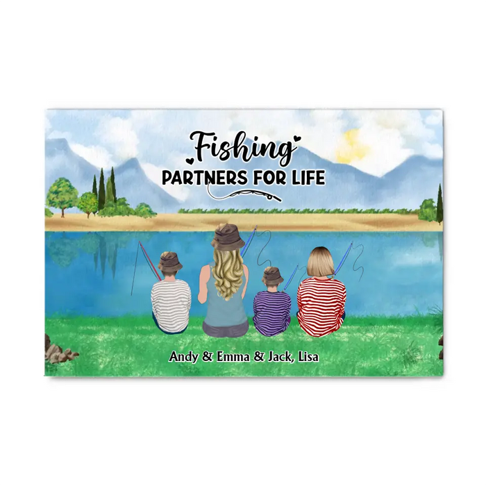 Fishing Partners For Life - Personalized Gifts Custom Mother and Kids Canvas For Fishing Lovers