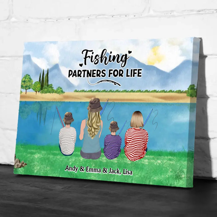 Fishing Partners For Life - Personalized Gifts Custom Mother and Kids Canvas For Fishing Lovers