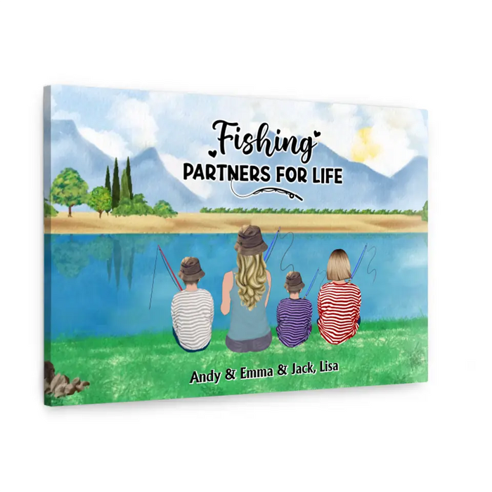 Fishing Partners For Life - Personalized Gifts Custom Mother and Kids Canvas For Fishing Lovers