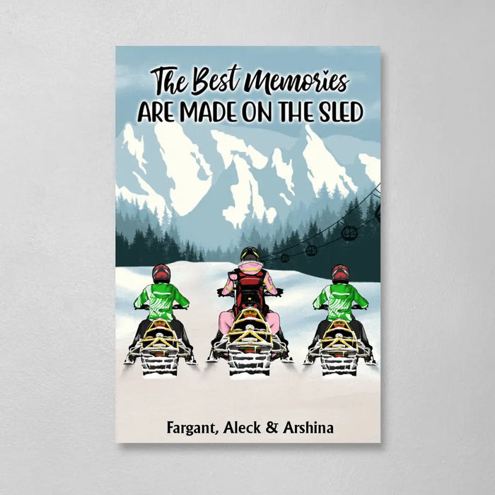 The Best Memories Are Made On The Sled - Personalized Gifts Custom Mom With Kids Canvas For Snowmobile Lovers