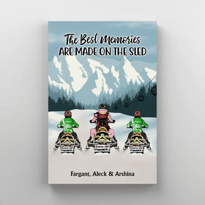 The Best Memories Are Made On The Sled - Personalized Gifts Custom Mom With Kids Canvas For Snowmobile Lovers