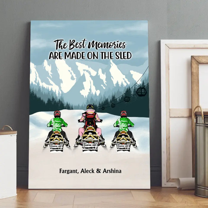 The Best Memories Are Made On The Sled - Personalized Gifts Custom Mom With Kids Canvas For Snowmobile Lovers