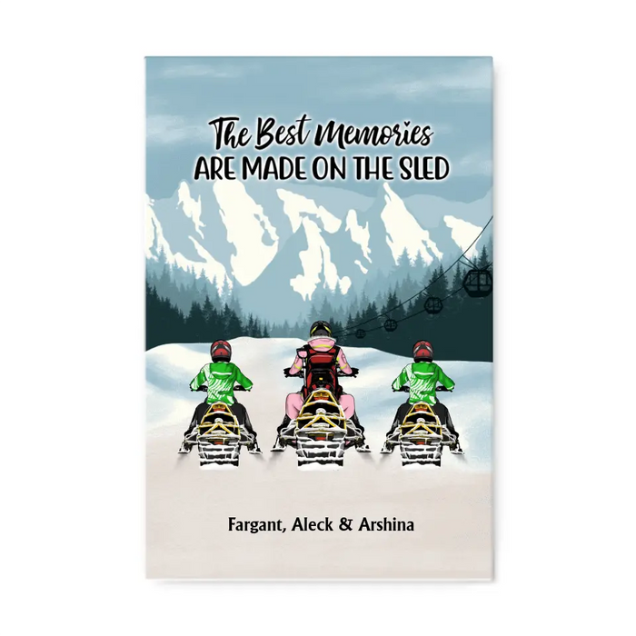 The Best Memories Are Made On The Sled - Personalized Gifts Custom Mom With Kids Canvas For Snowmobile Lovers