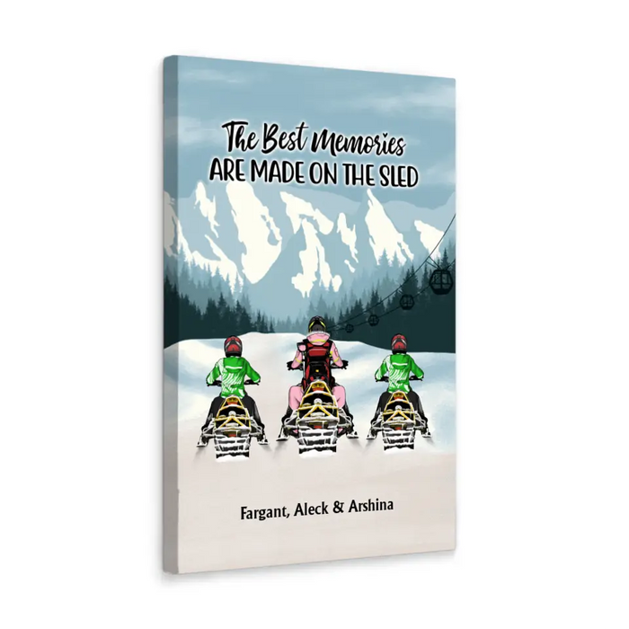 The Best Memories Are Made On The Sled - Personalized Gifts Custom Mom With Kids Canvas For Snowmobile Lovers