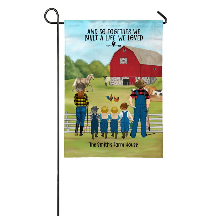 Personalized Garden Flag, Farming Family With Kids - Up To 4 Kids, Gift For Farmers