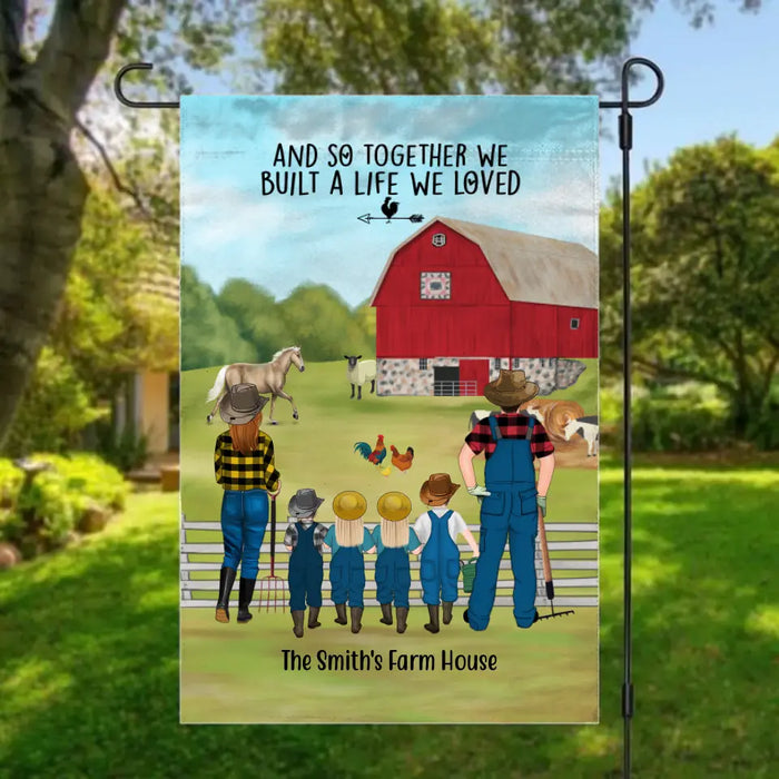 Personalized Garden Flag, Farming Family With Kids - Up To 4 Kids, Gift For Farmers