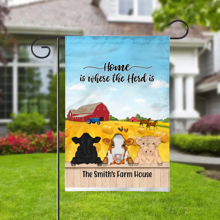 Personalized Garden Flag, Cow Peeking Farm, Gift For Farmers, Cow Lovers