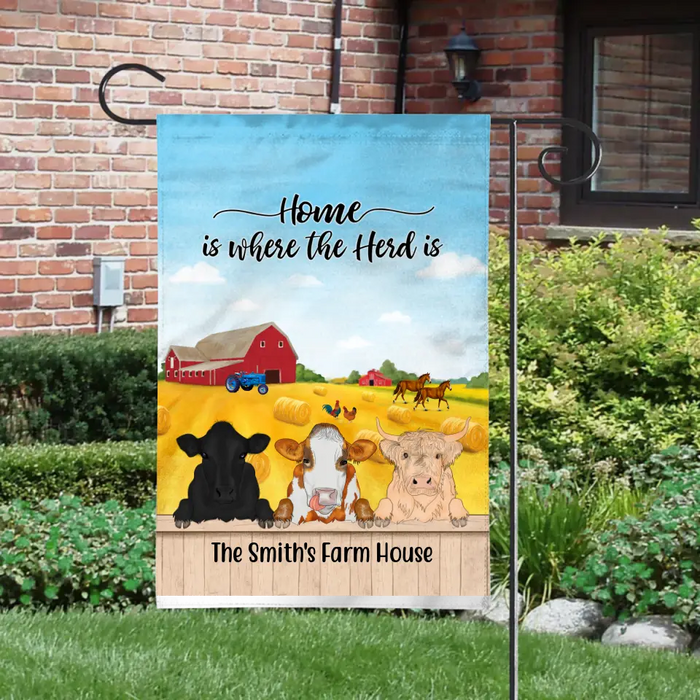 Personalized Garden Flag, Cow Peeking Farm, Gift For Farmers, Cow Lovers