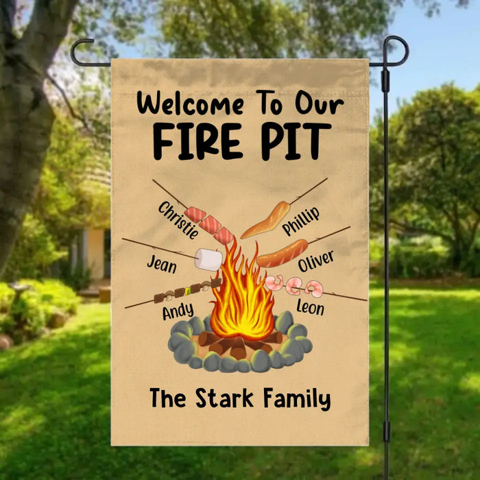 Welcome To Out Fire Pit, Up To 4 Kids - Personalized Garden Flag For Family, Camping