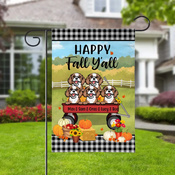 Personalized Garden Flag, Pumpkin Harvest with Dogs, Gift for Famers, Family