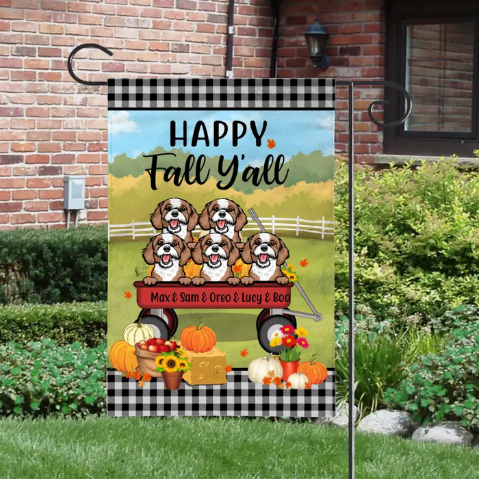 Personalized Garden Flag, Pumpkin Harvest with Dogs, Gift for Famers, Family