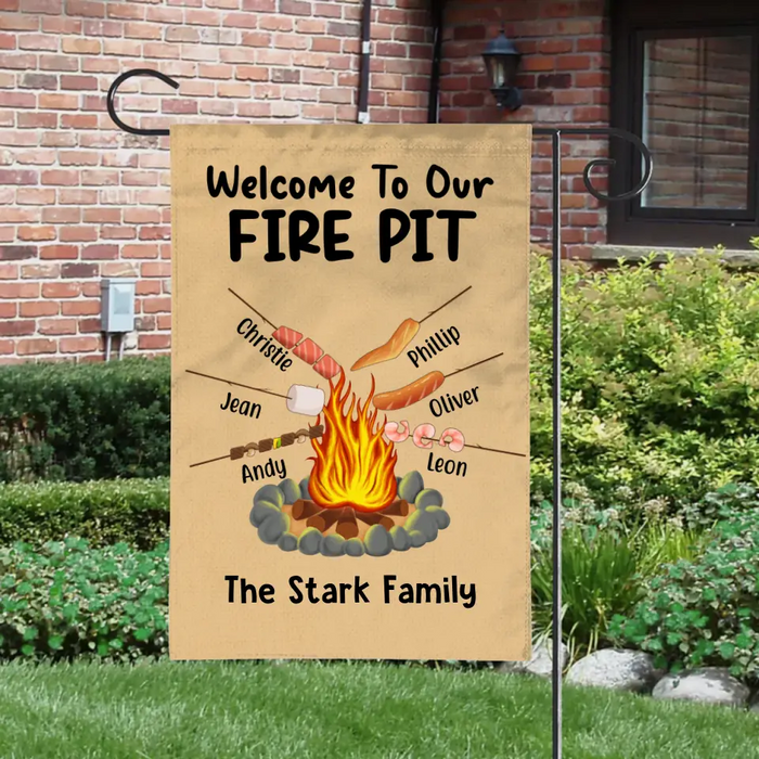 Welcome To Out Fire Pit, Up To 4 Kids - Personalized Garden Flag For Family, Camping