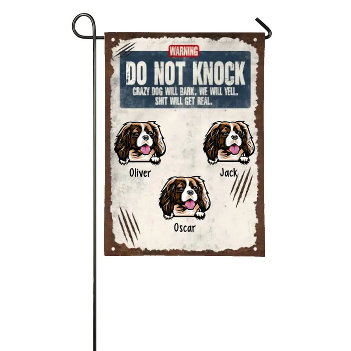 Do Not Knock Crazy Dog Will Bark, Up To 3 Dogs - Personalized Garden Flag For Dog Lovers