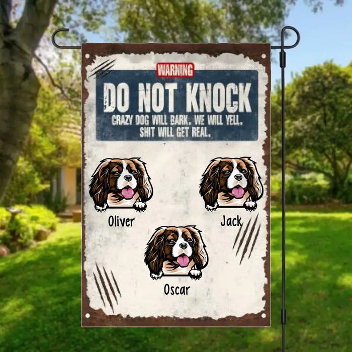 Do Not Knock Crazy Dog Will Bark, Up To 3 Dogs - Personalized Garden Flag For Dog Lovers