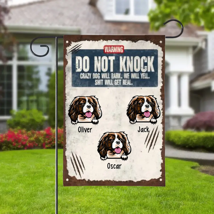 Do Not Knock Crazy Dog Will Bark, Up To 3 Dogs - Personalized Garden Flag For Dog Lovers