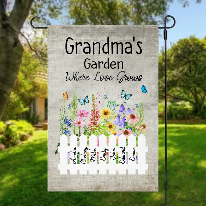 Personalized Garden Flag, Up To 7 Kids, Grandma's Garden Where Love Grows, Gift For Grandma