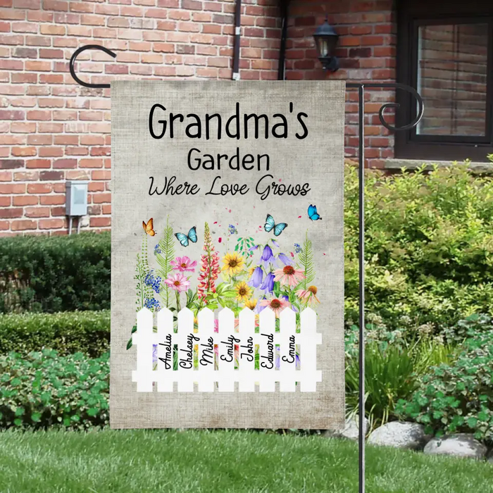 Personalized Garden Flag, Up To 7 Kids, Grandma's Garden Where Love Grows, Gift For Grandma