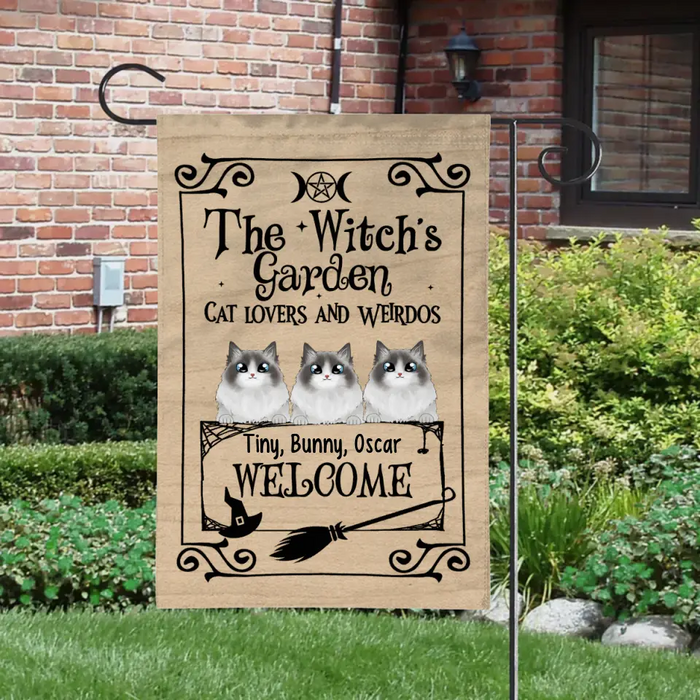 Personalized Garden Flag, The Witch's Garden Cat Lovers And Weirdos, Gifts For Halloween Cat Lovers