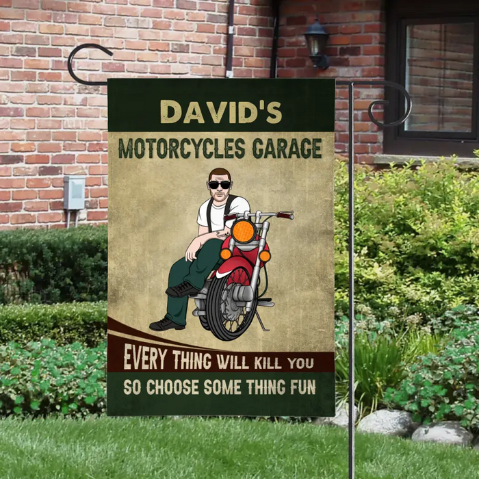 Personalized Garden Flag, Motorcycles Garage, Every Thing Will Kill You So Choose Something Fun, Gifts For Motorcycle Lovers